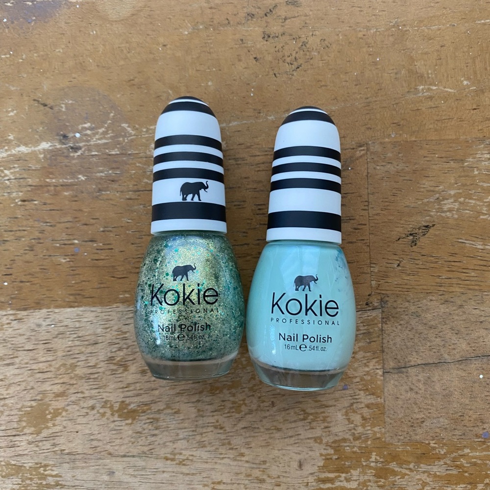 Kokie Professional Nail Polish Set - Mint Green and Sparkling Gold Green Topper